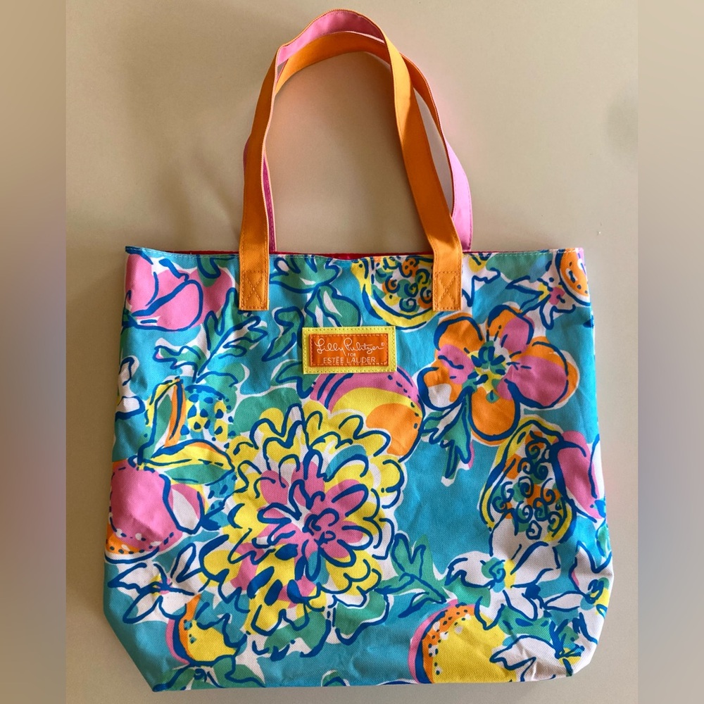 Lilly Pulitzer for Estée Lauder Vibrant Floral Tote - Blue, Yellow, and Pink